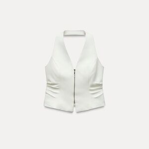 NWT Zara Pleated Side Halter Top Oyster-White with Zipper